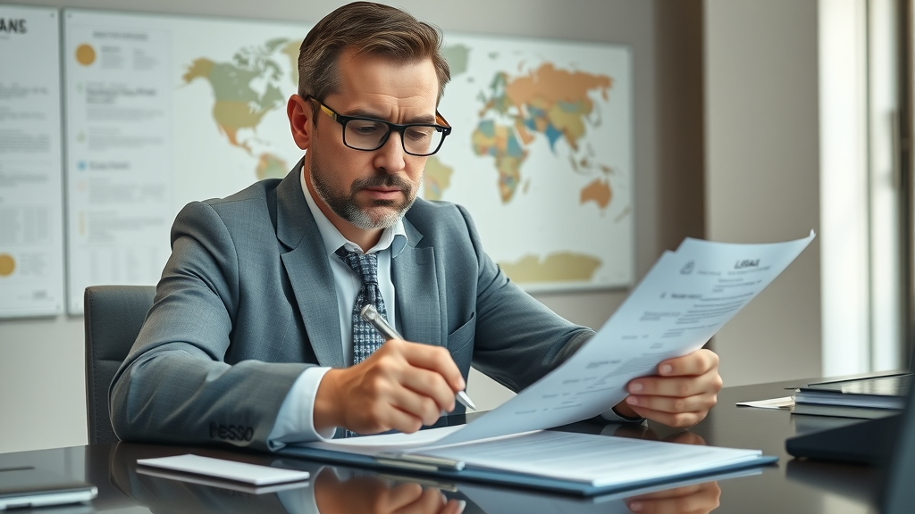relocating outside usa, Focused professional reviewing global legal paperwork for residency and work permits