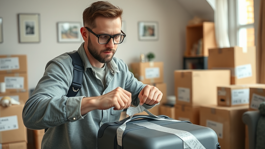 Traveler packing luggage and fragile items in moving boxes for an international move | packing strategies overseas moving guide