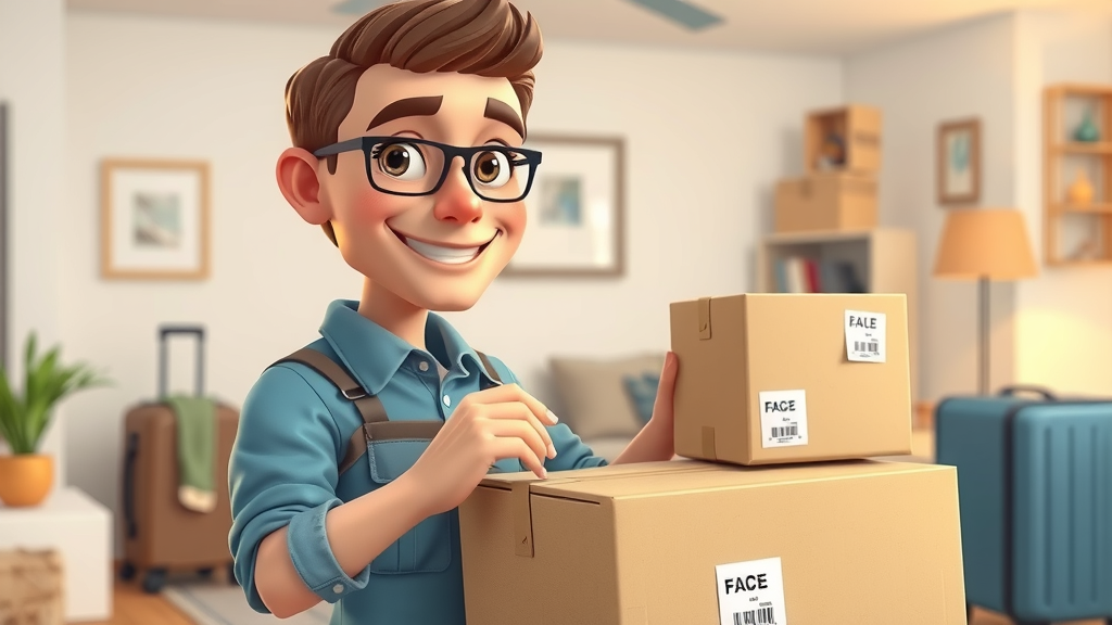 Mover confidently labeling and sealing boxes for a successful international relocation