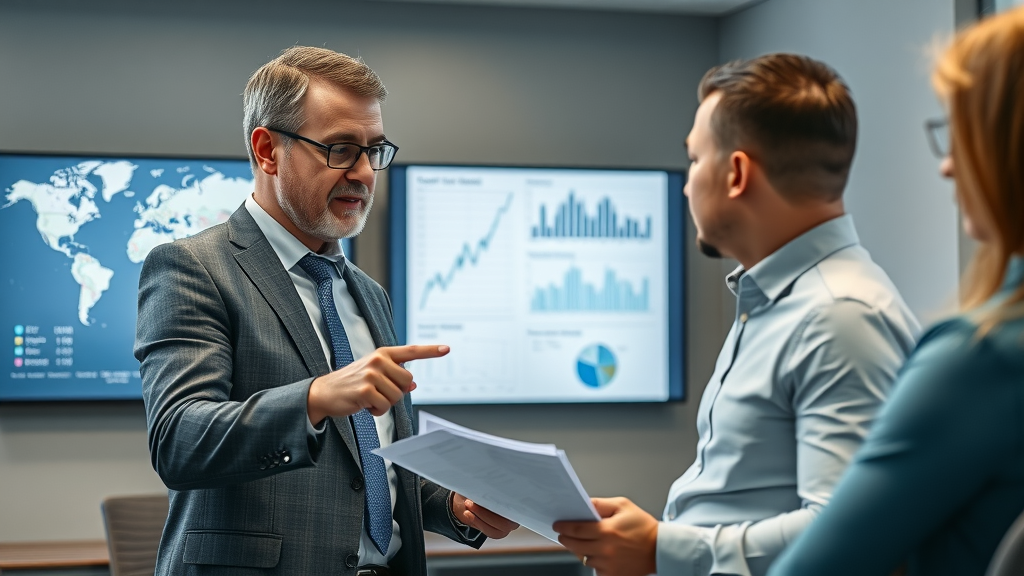 Financial advisor explaining overseas relocation budget spreadsheet with global cost-of-living chart | overseas moving guide