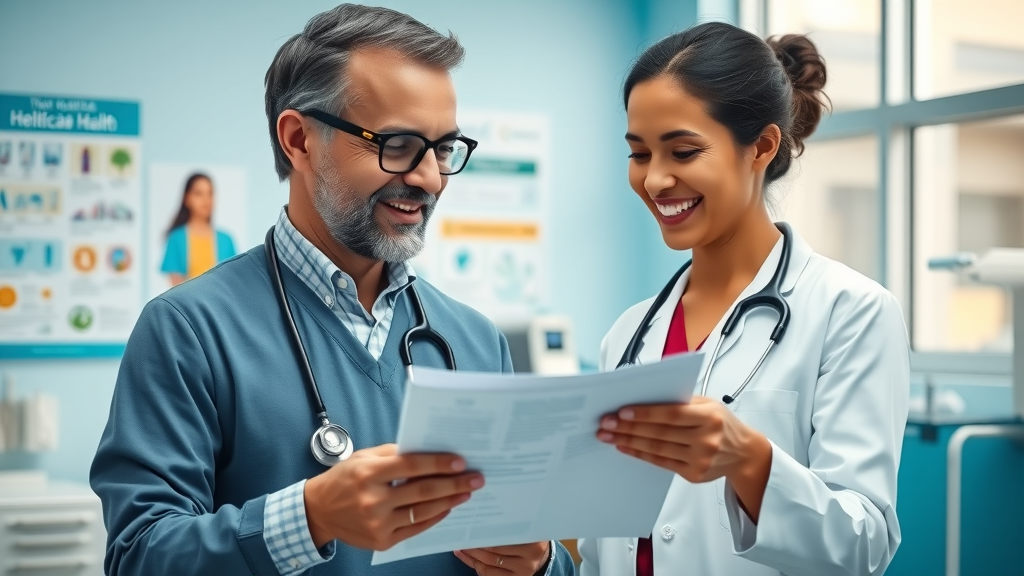 public health abroad, Doctor consulting with an expat patient in a modern international healthcare setting