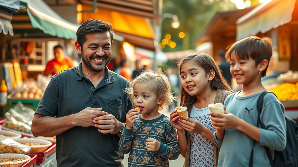 Expat family experiencing an outdoor multicultural market in new country | adapting to life abroad